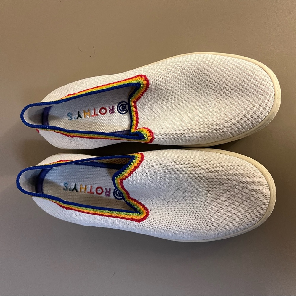 Rothy’s Limited edition rainbow slip on loafers size 8.5